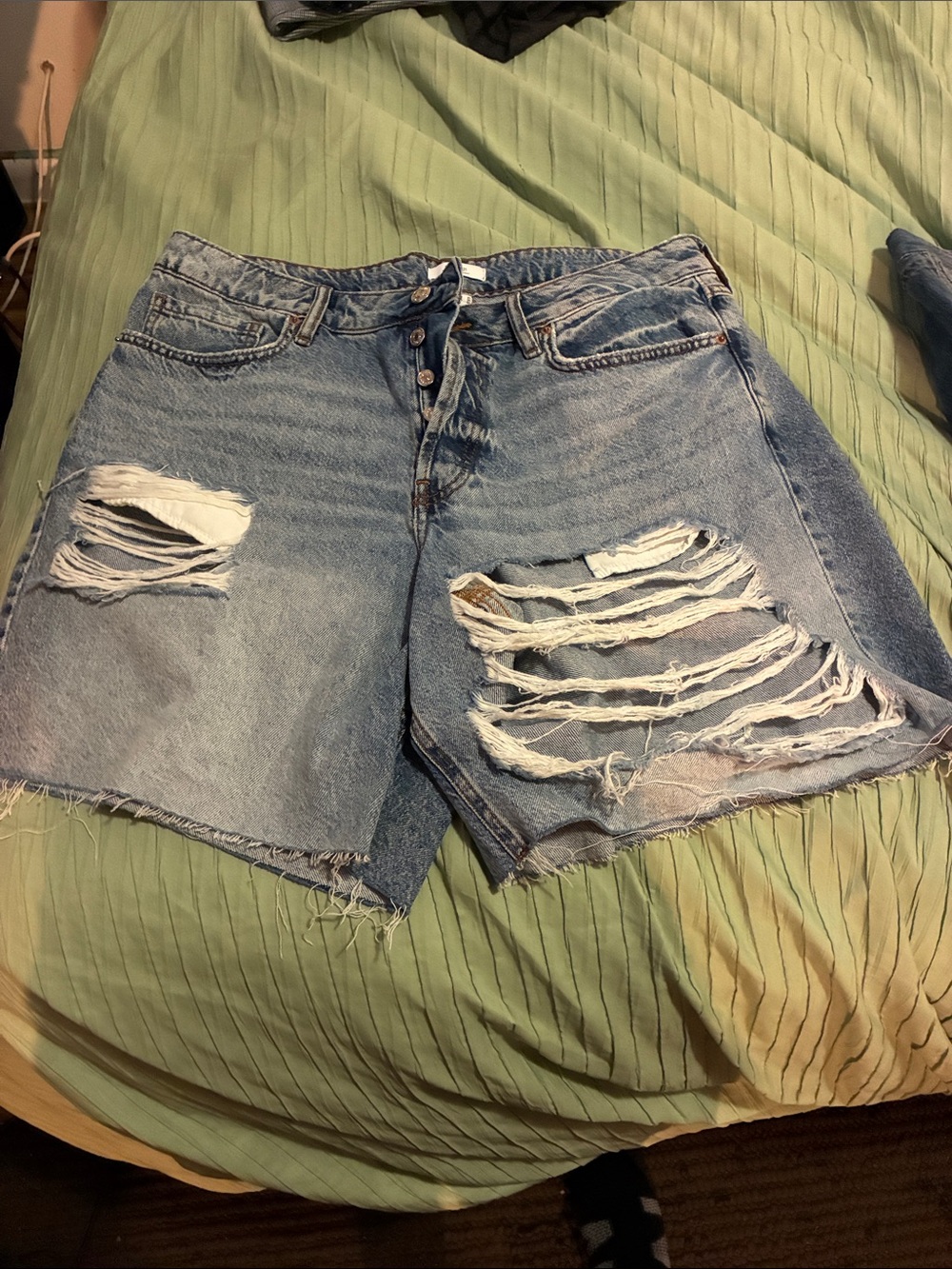 Forever 21 Distressed Light Blue Denim Ripped Shorts